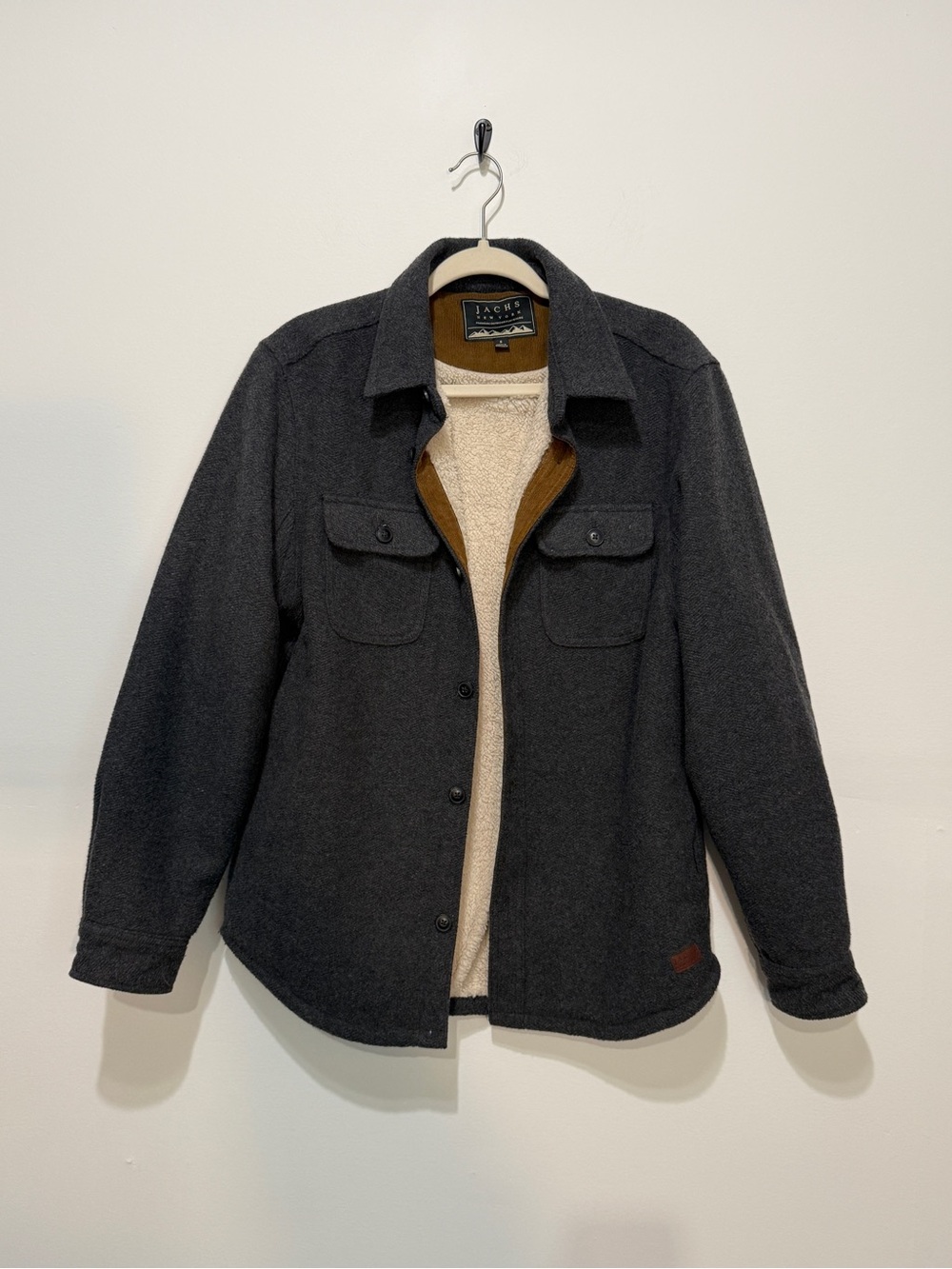 Jachs Men's Charcoal Button Shirt Jacket with Cream Sherpa Lining